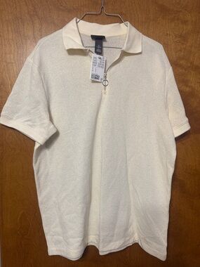 H&M Cream Short Sleeve Zip Polo
